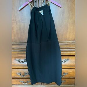 Ashley Graham Black with Gold Chain Halter Dress